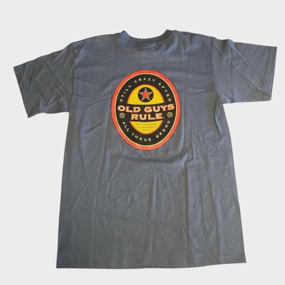 Old Guys Rule T-Shirt "Still Crazy After All These Beers" Mens Medium Blue NEW
